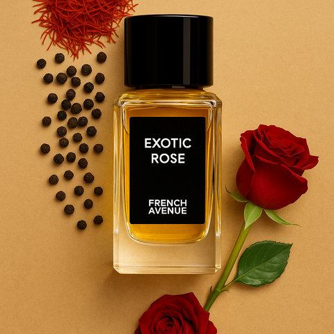 flacon Exotic Rose parfum mixte floral boisé 80ML vue studio
